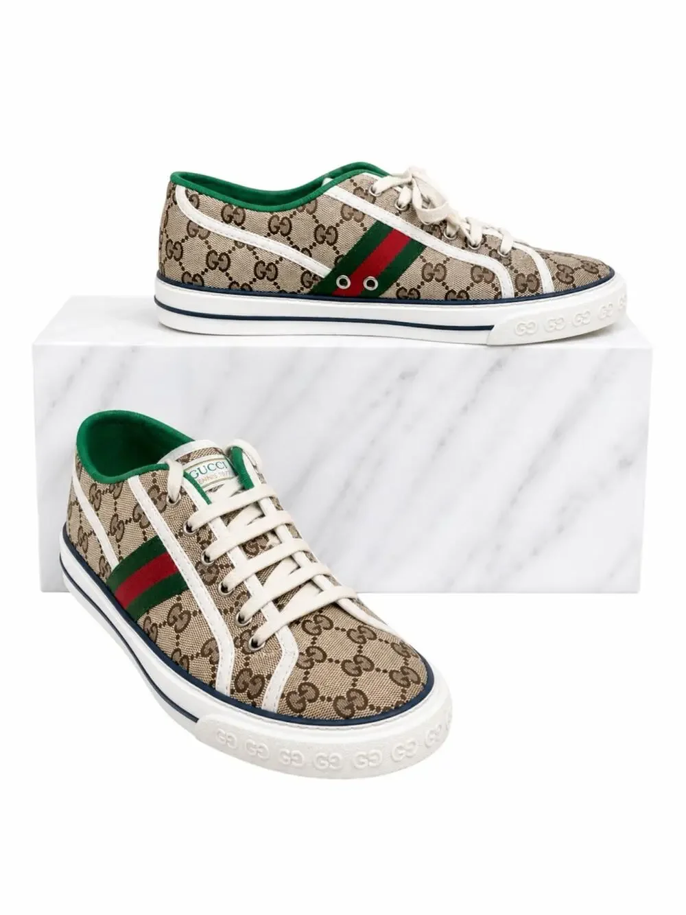 Gucci GG 1977 Tennis Sneakers Lace Up Beige Ebony Original Men Size 9/ 9.5